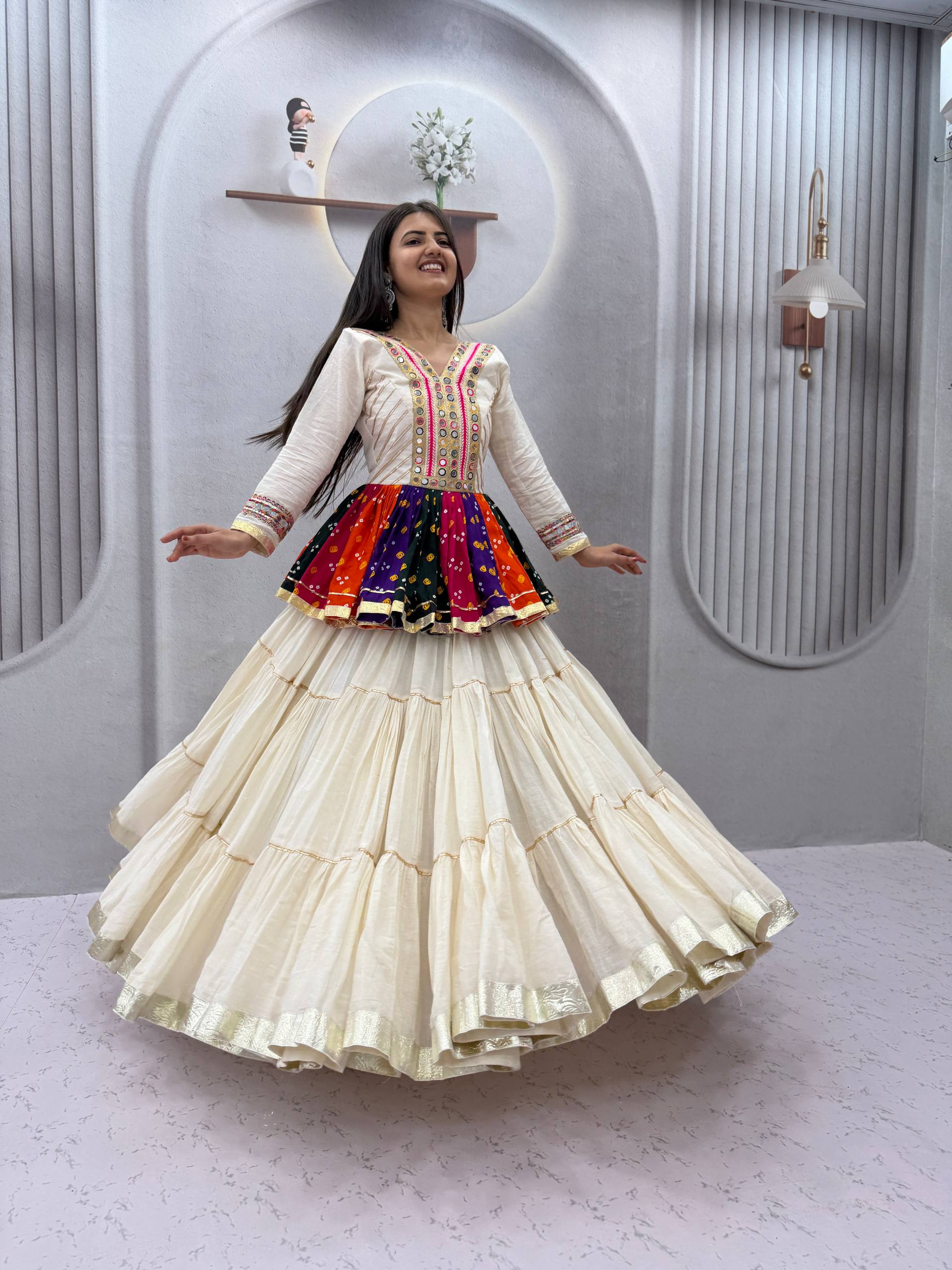 Vamika Pure Cotton Gamthi Mirror Lehenga Choli