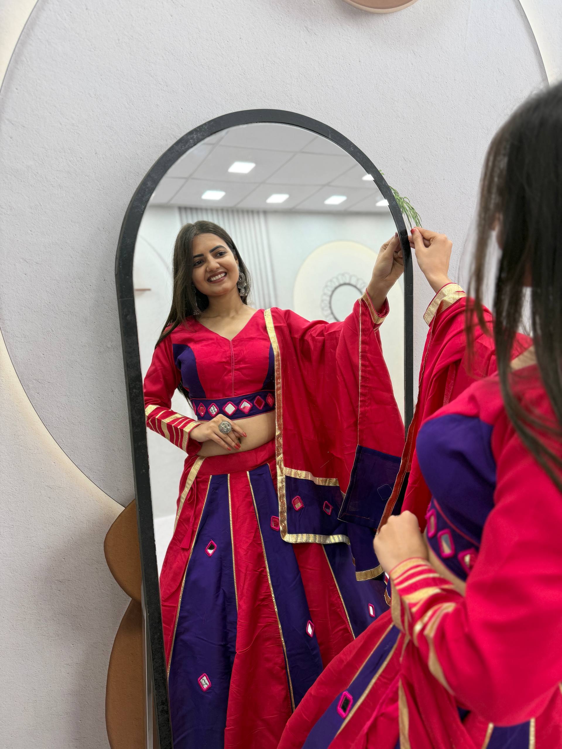 Aashika Roman Silk Mirror Work Lehenga Choli