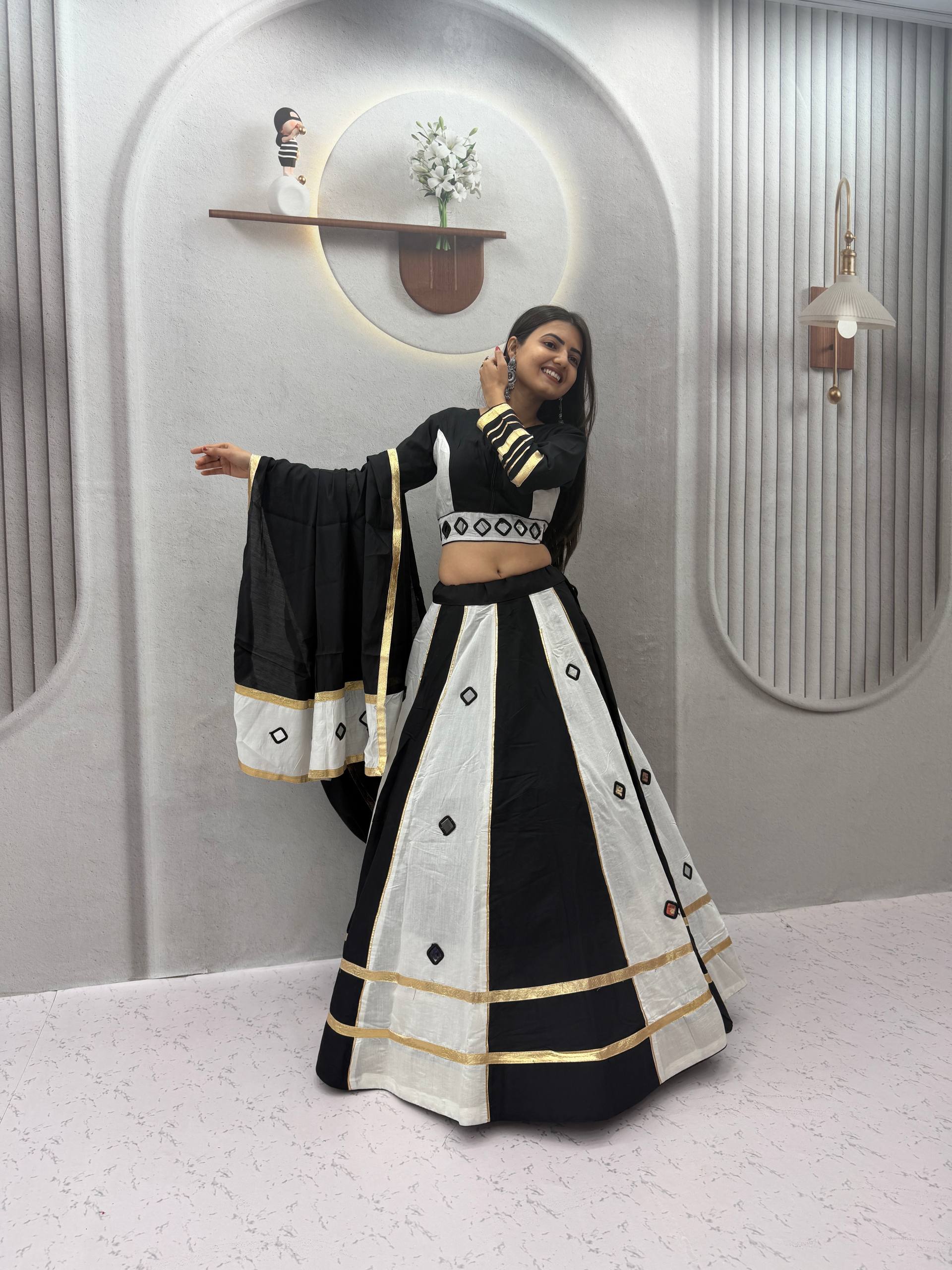 Aashika Roman Silk Mirror Work Lehenga Choli