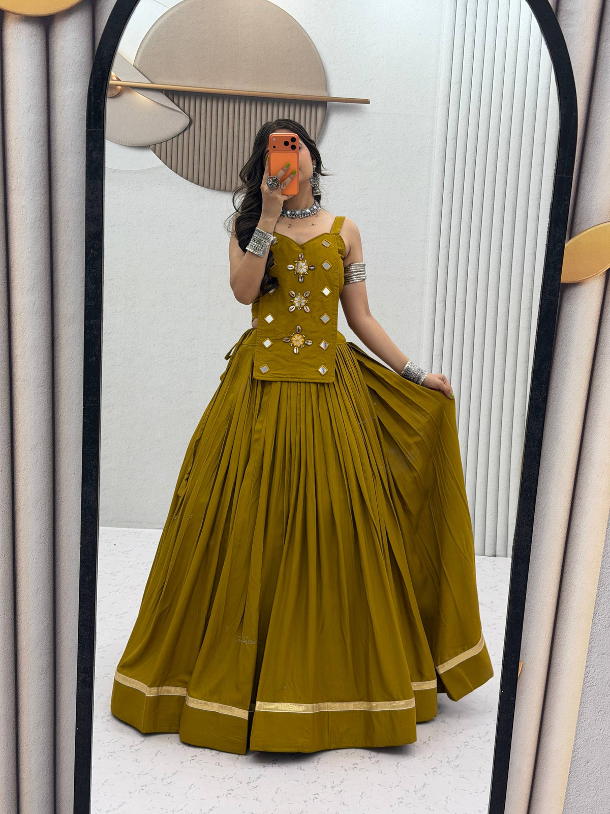 Sharvika Pure Cotton Kodi Mirror Lehenga Choli