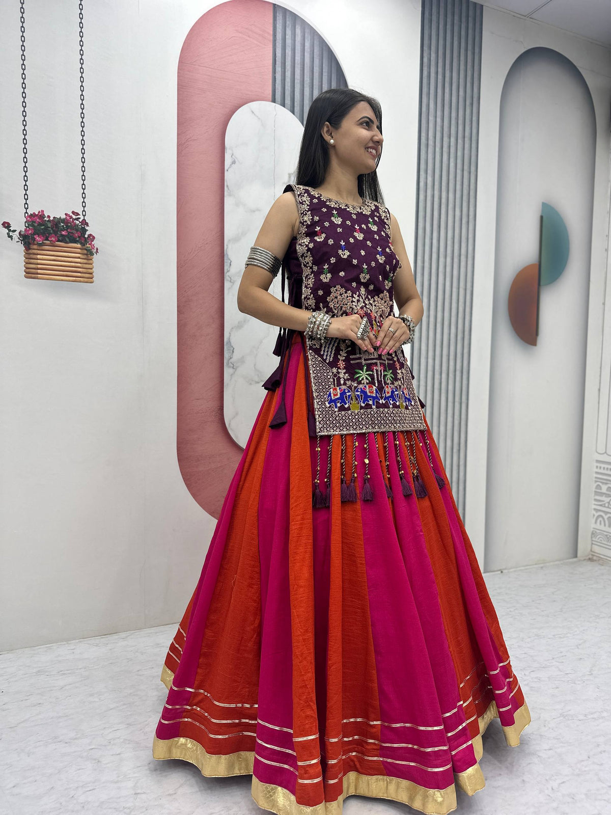 Sharvani Vichitra Silk Heavy Thread Shrug Lehenga Choli