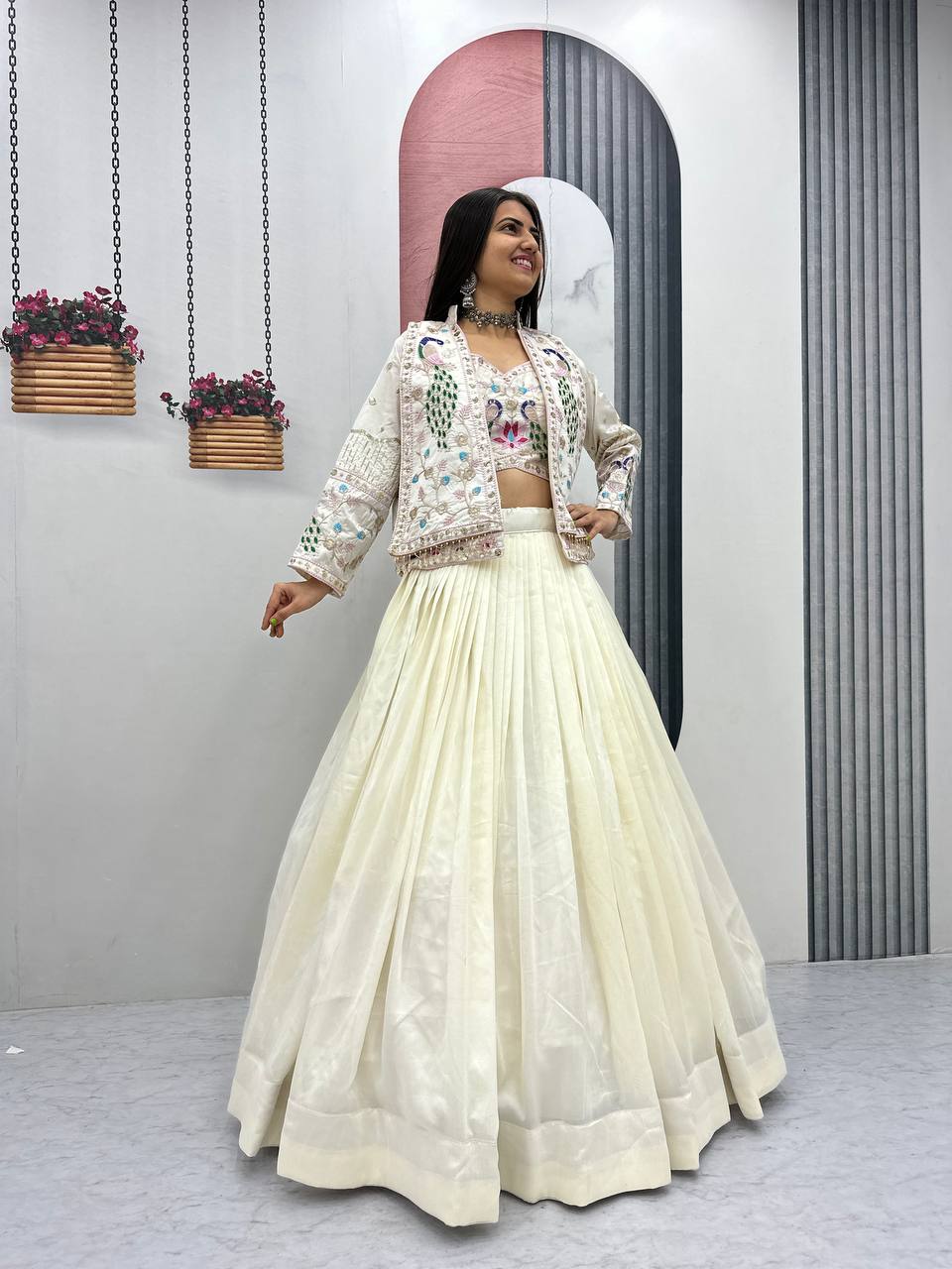 Aavya Vichitra Silk Heavy Thread Jacket Lehenga Choli