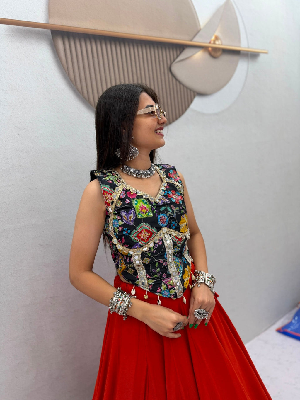 Anvayika Silk Mirror Work Lehenga Choli