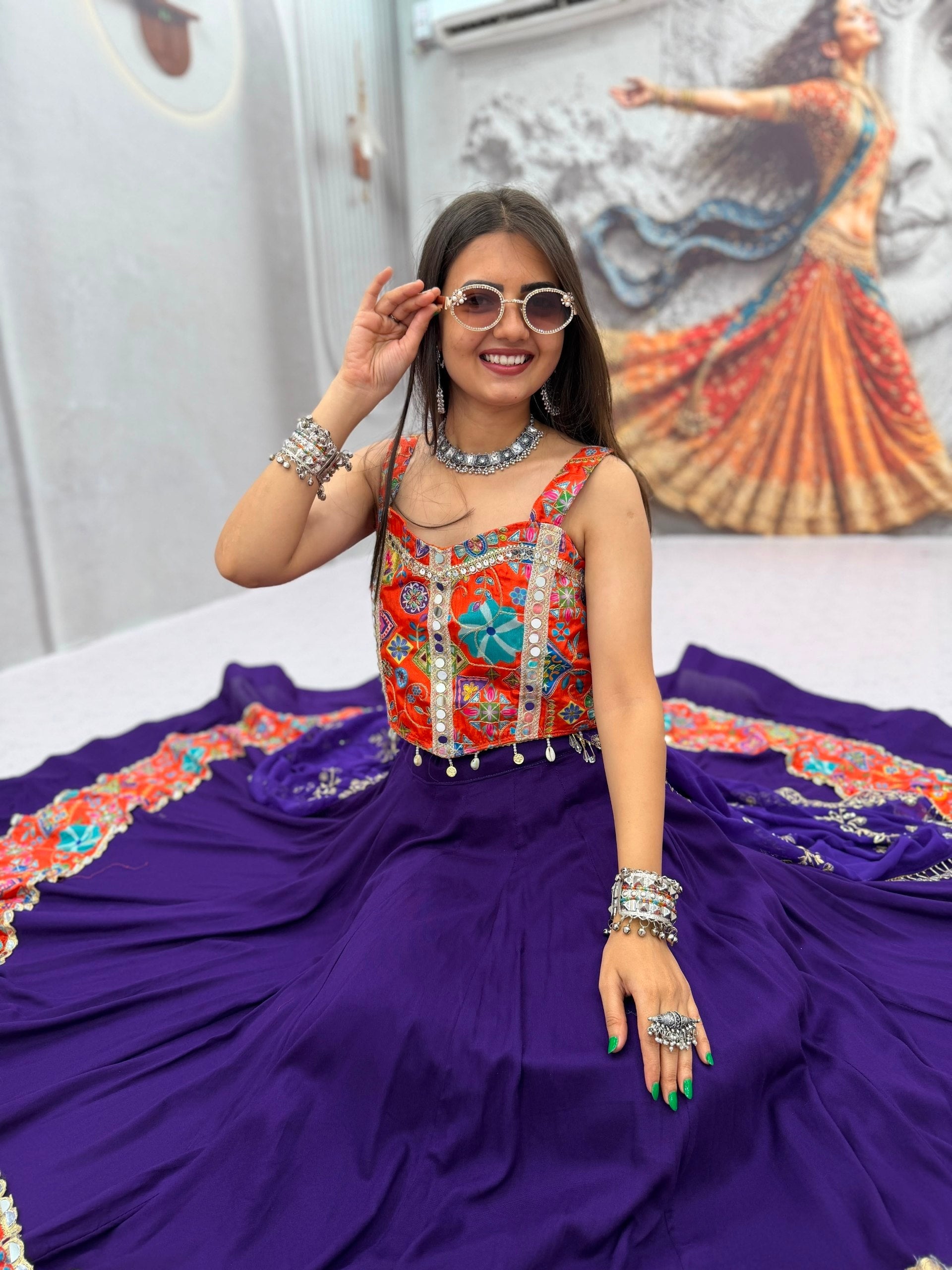 Reya Silk Mirror Work Rion Cotton Lehenga Choli