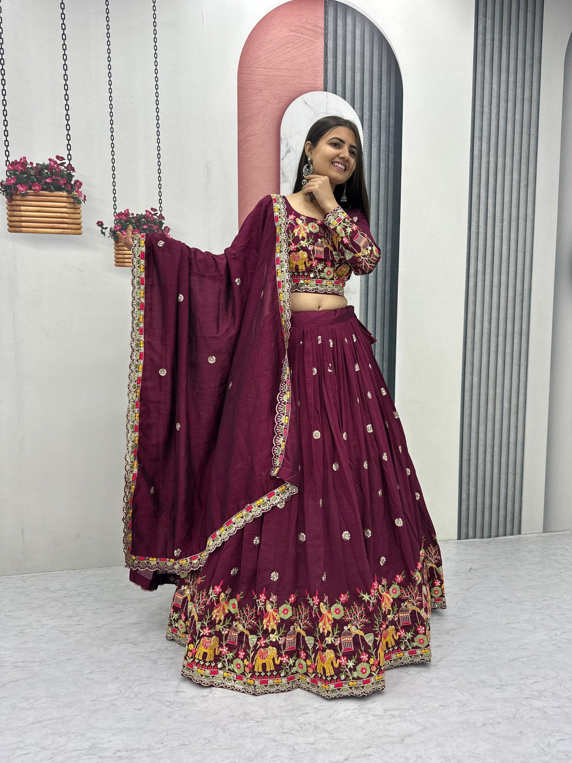 Sharanya Chinon Coding Thread Work Lehenga Choli