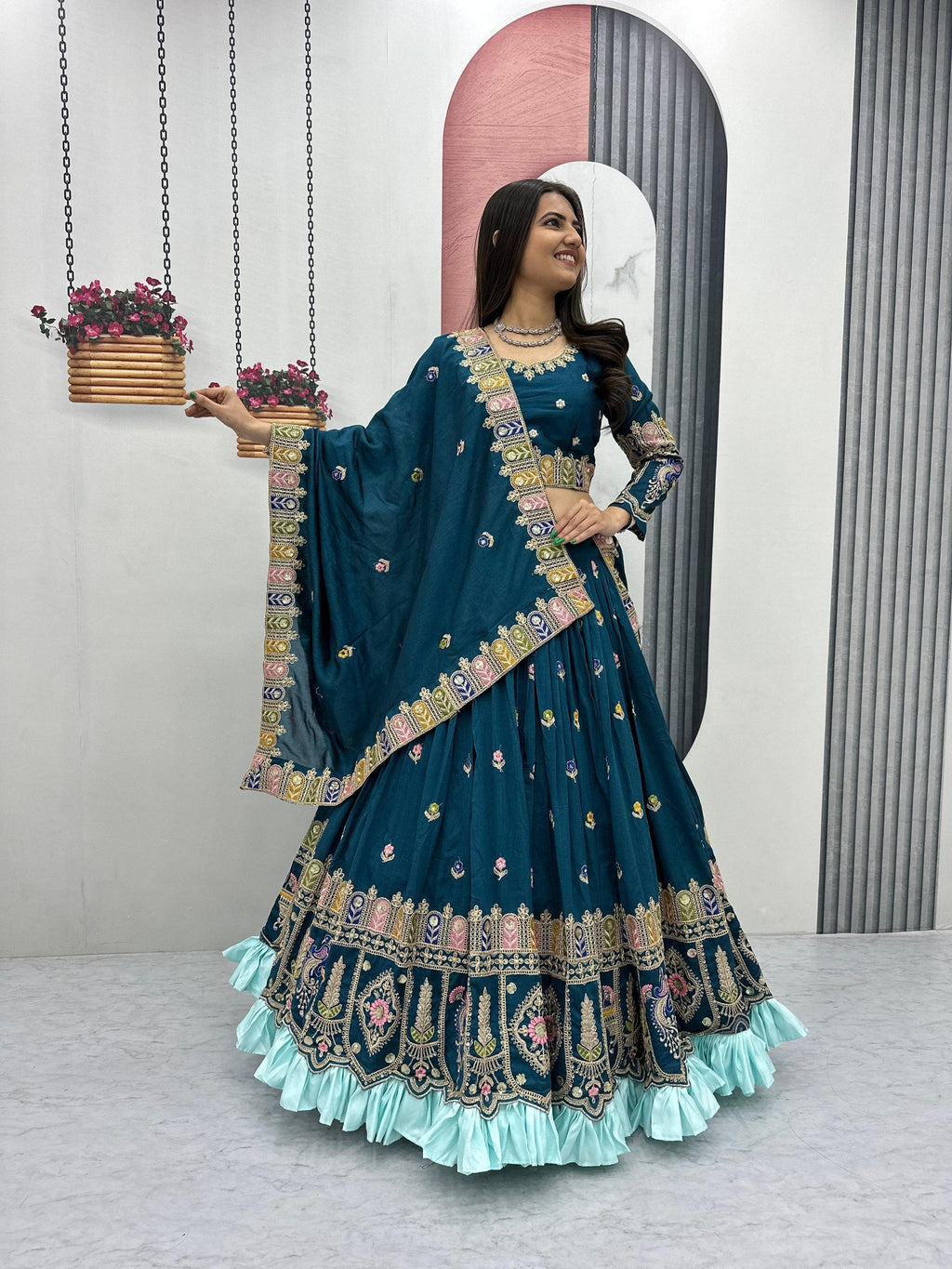 Aroshika Pure Vichitra Heavy Embroidery Lehenga Choli