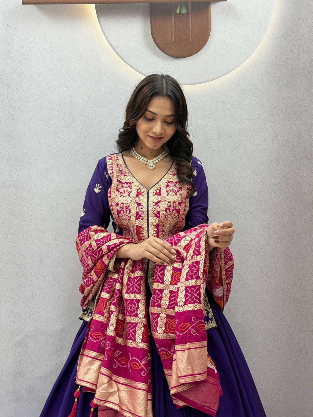 Saanjhvi Pure Chinon Silk Embroidery Lehenga Choli