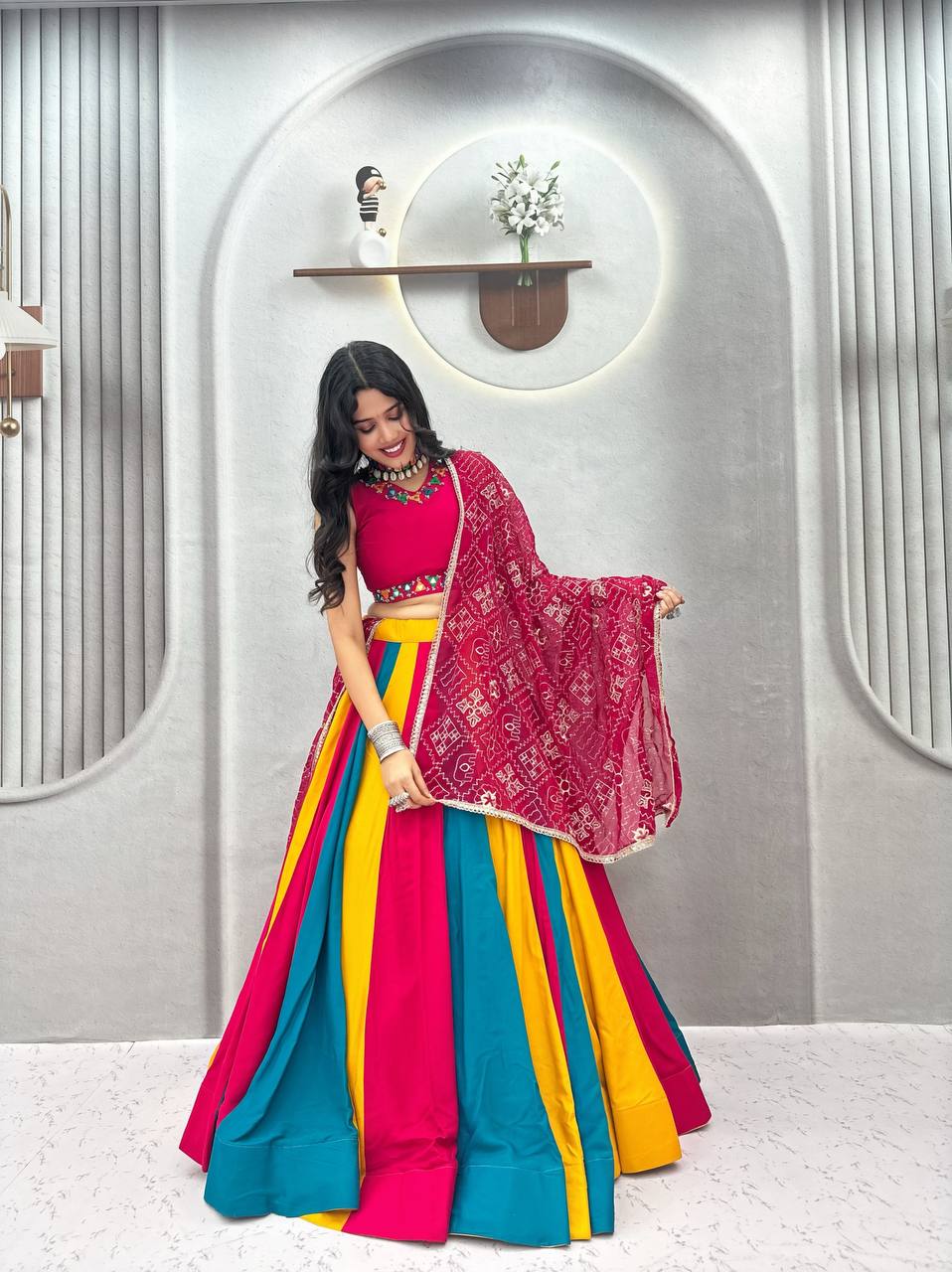 Trishala Pure Cotton Multicolour Kali Lehenga Choli