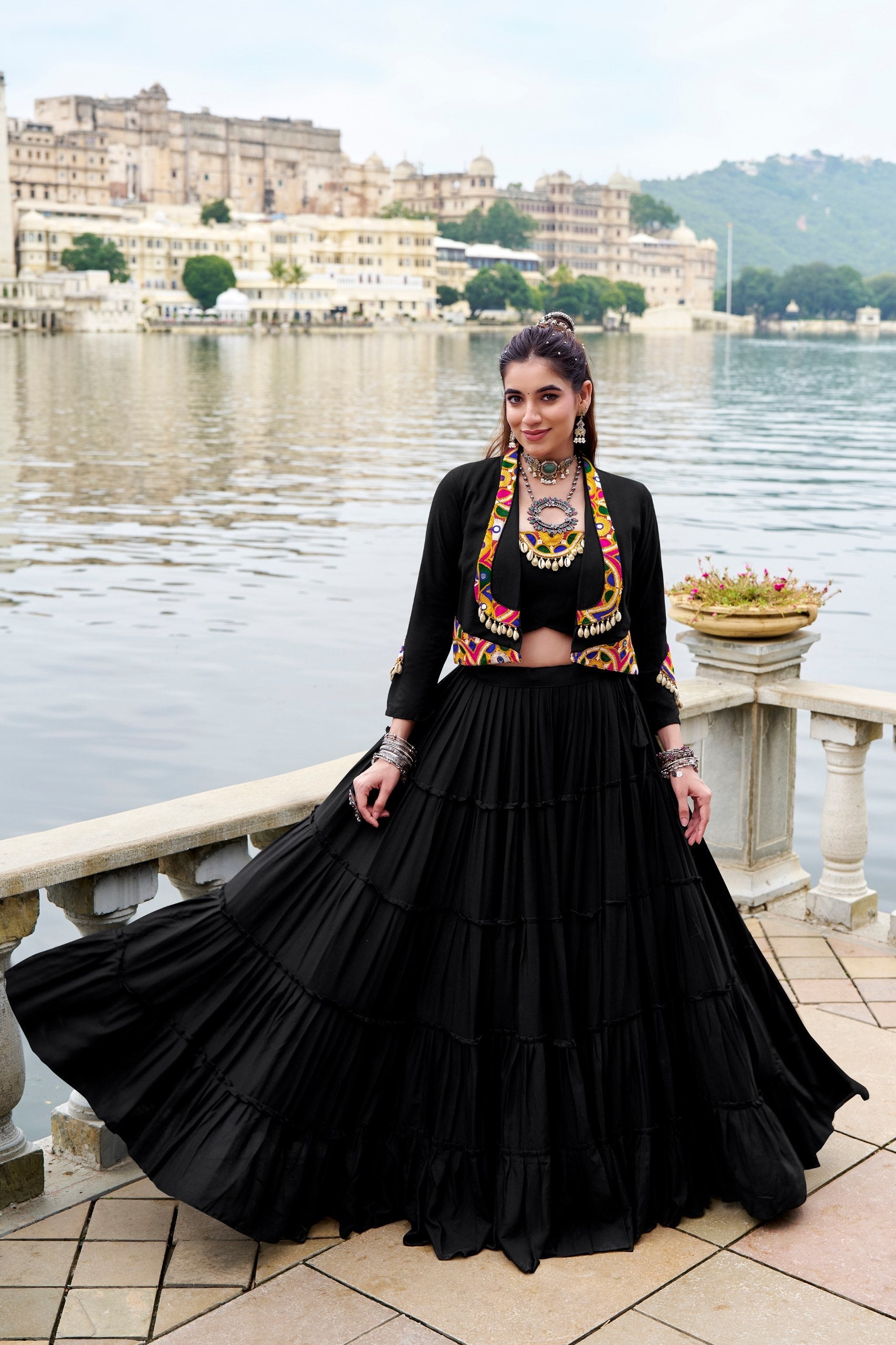 Lavanya Rayon Gamthi Mirror Jacket Lehenga Choli