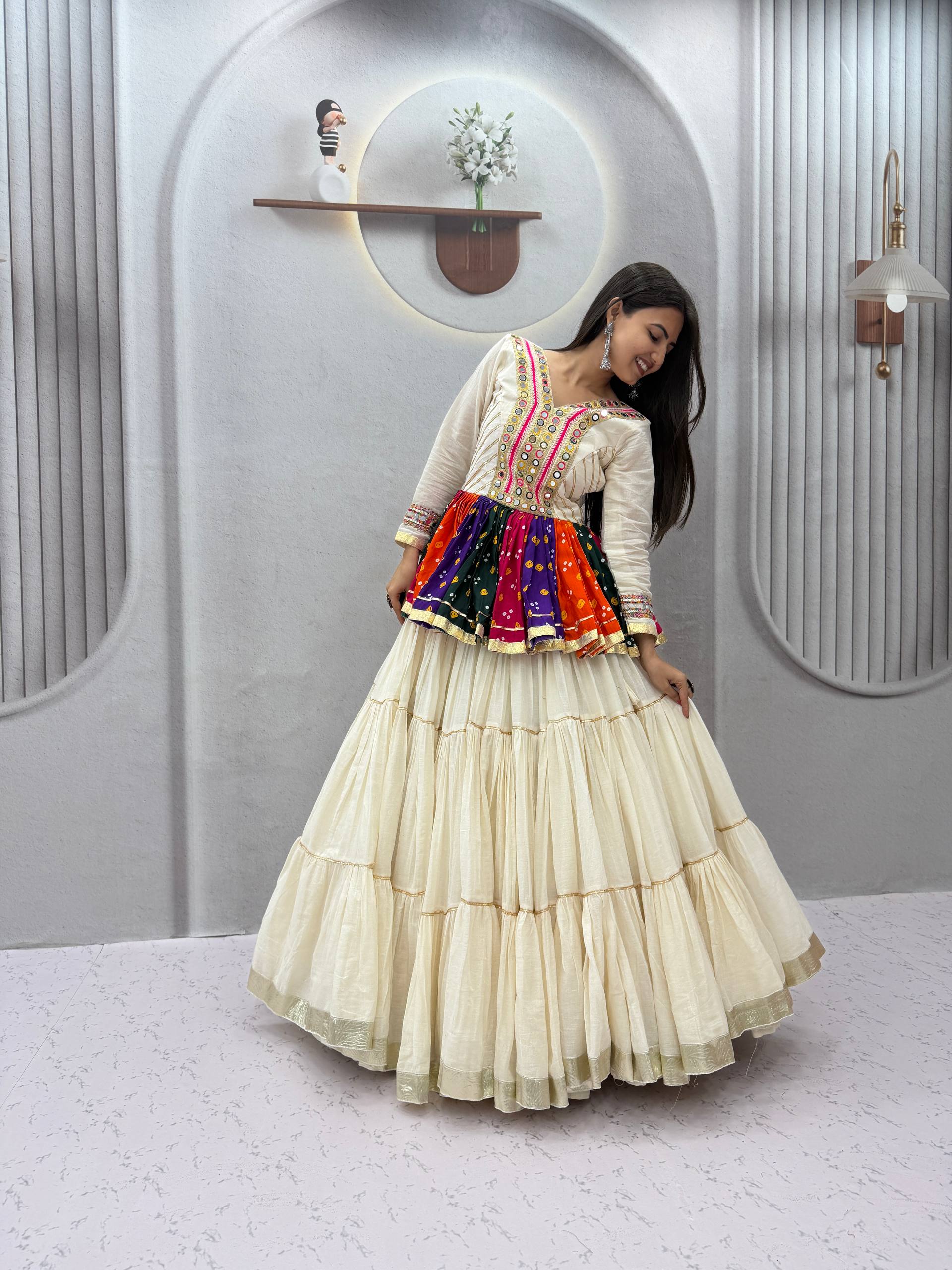 Vamika Pure Cotton Gamthi Mirror Lehenga Choli