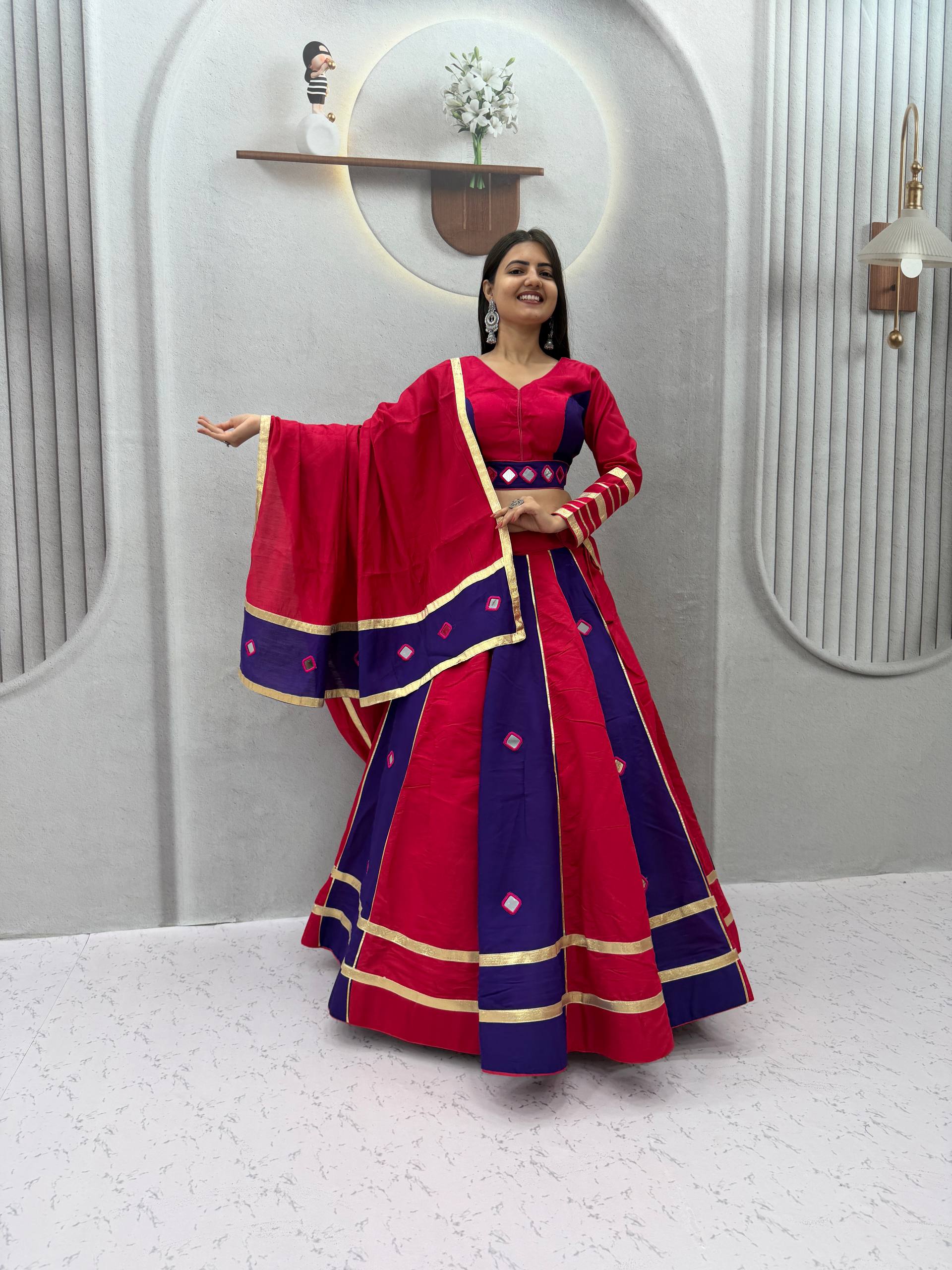 Aashika Roman Silk Mirror Work Lehenga Choli