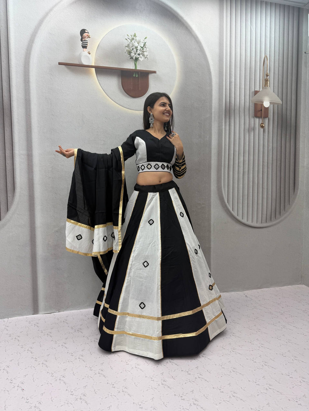 Aashika Roman Silk Mirror Work Lehenga Choli