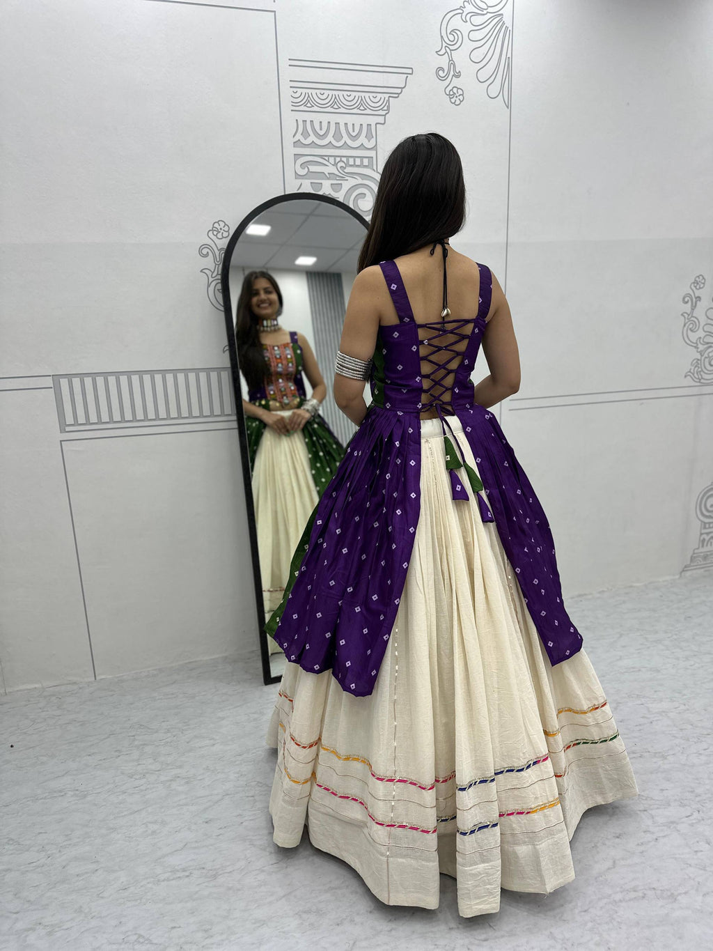 Amrita Bandhej Gamthi Mirror Lehenga Choli