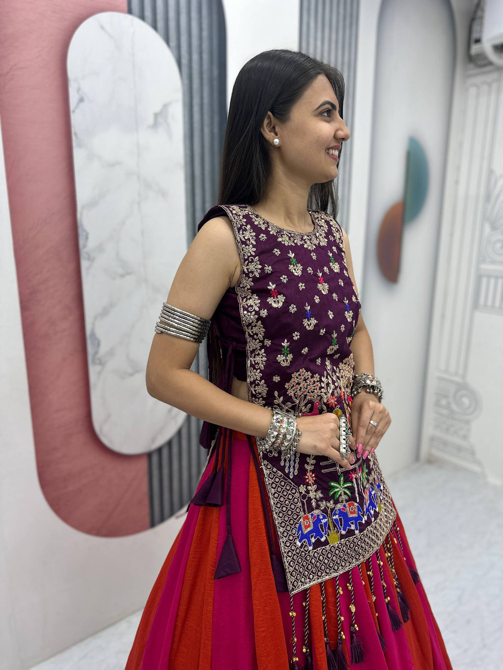 Sharvani Vichitra Silk Heavy Thread Shrug Lehenga Choli
