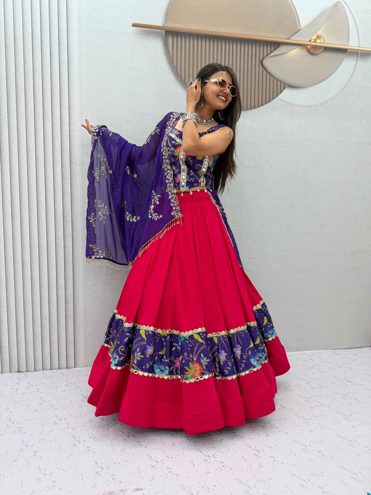 Reya Silk Mirror Work Rion Cotton Lehenga Choli