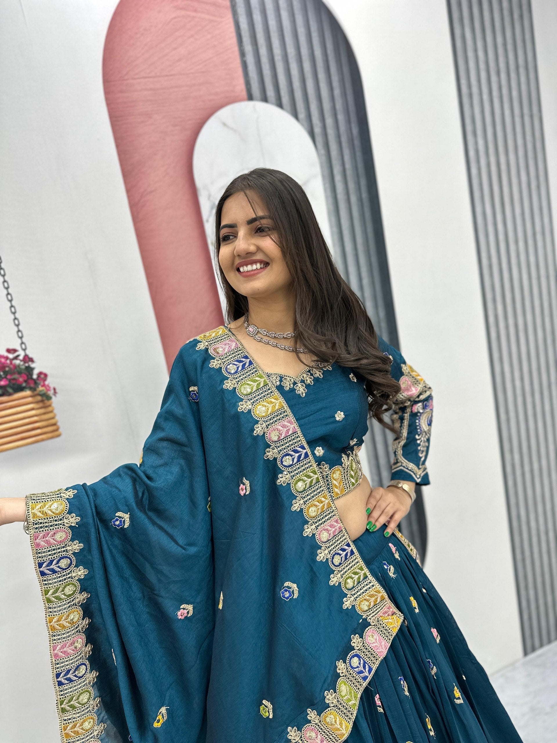 Aroshika Pure Vichitra Heavy Embroidery Lehenga Choli