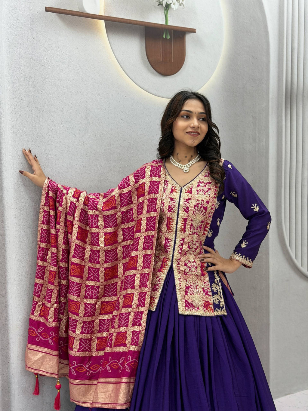 Saanjhvi Pure Chinon Silk Embroidery Lehenga Choli