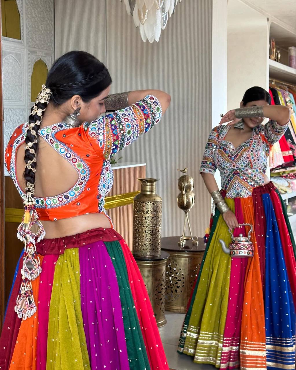 PALOMI EIGHT  LINE LAMPI LACE HEAVY MUSLIN LEHENGA SET
