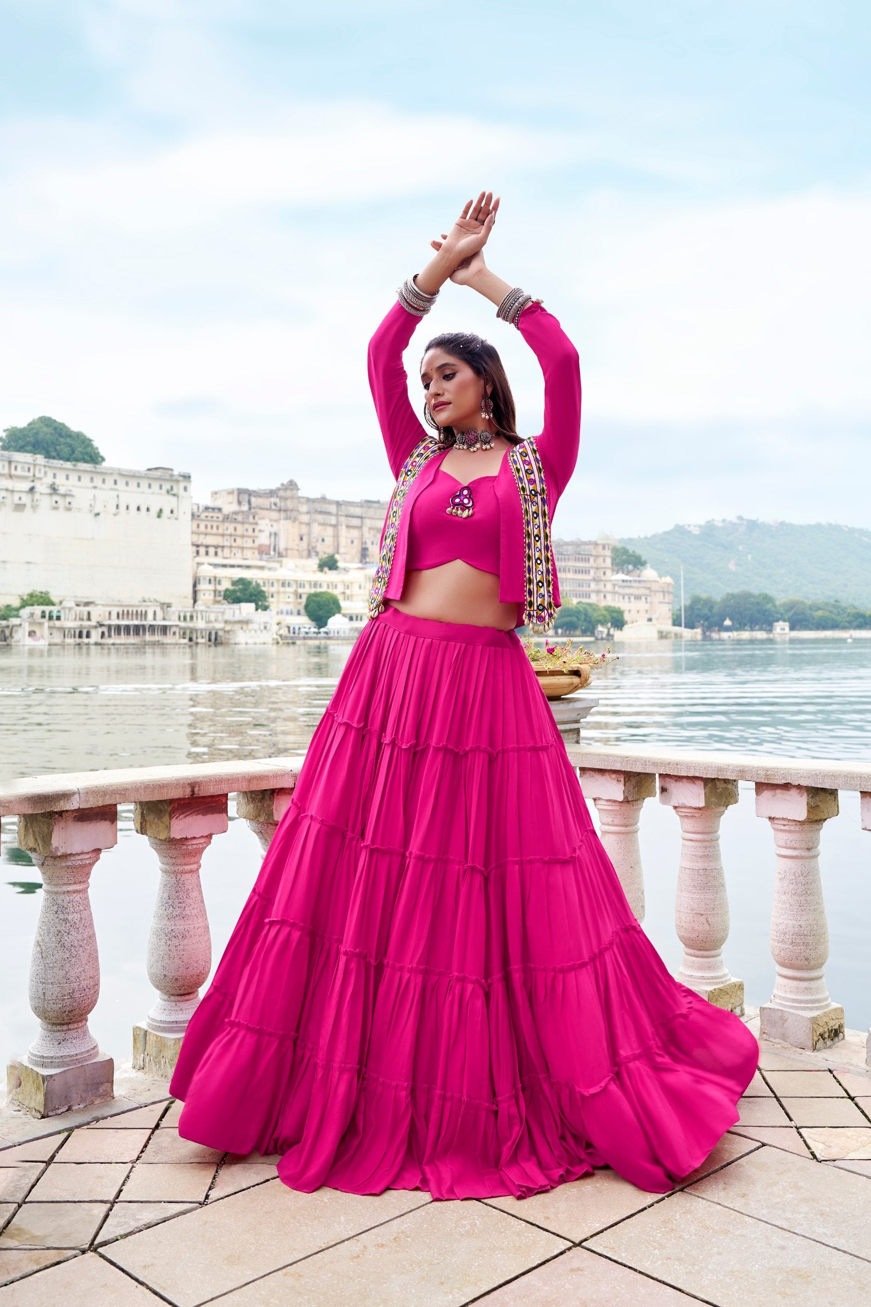 Lavanya Rayon Gamthi Mirror Jacket Lehenga Choli