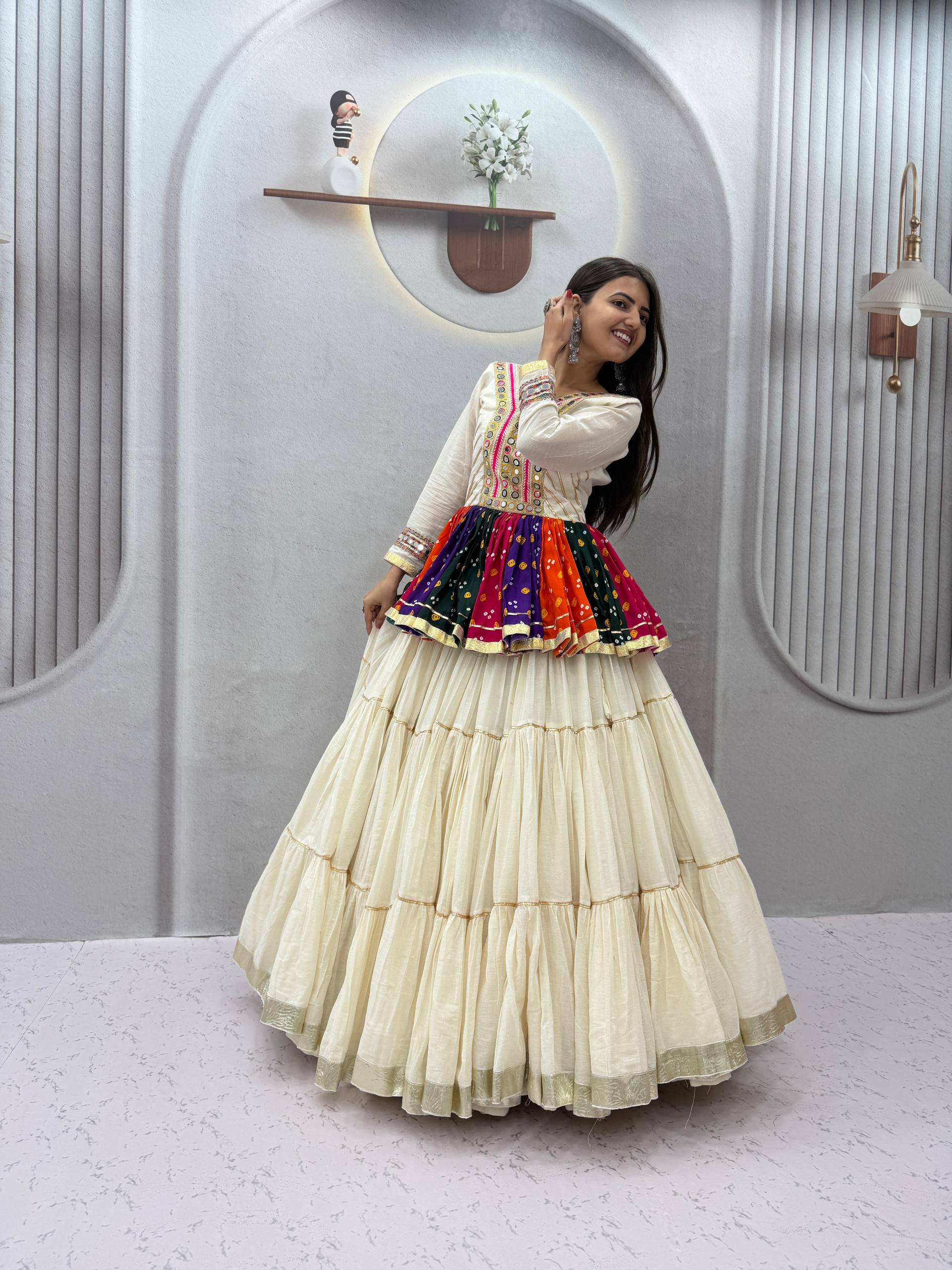 Vamika Pure Cotton Gamthi Mirror Lehenga Choli