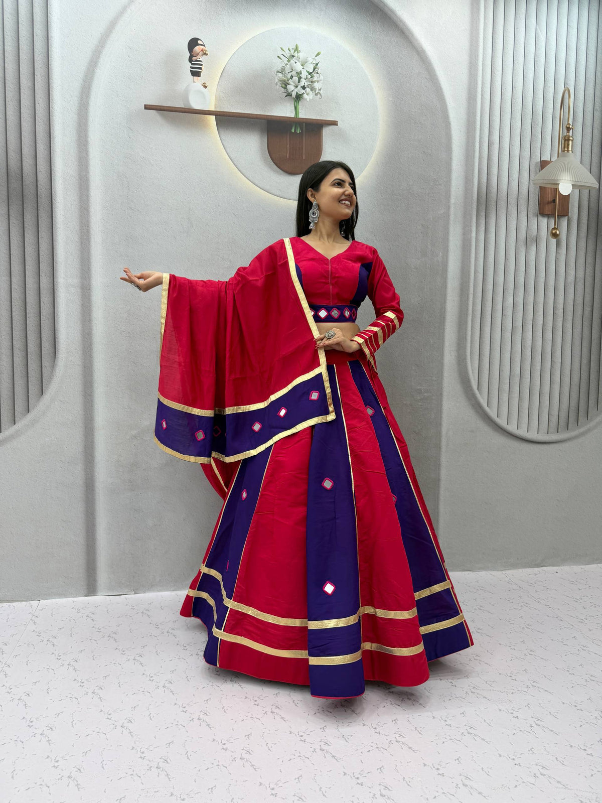 Aashika Roman Silk Mirror Work Lehenga Choli