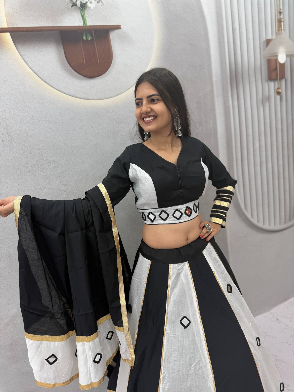 Aashika Roman Silk Mirror Work Lehenga Choli