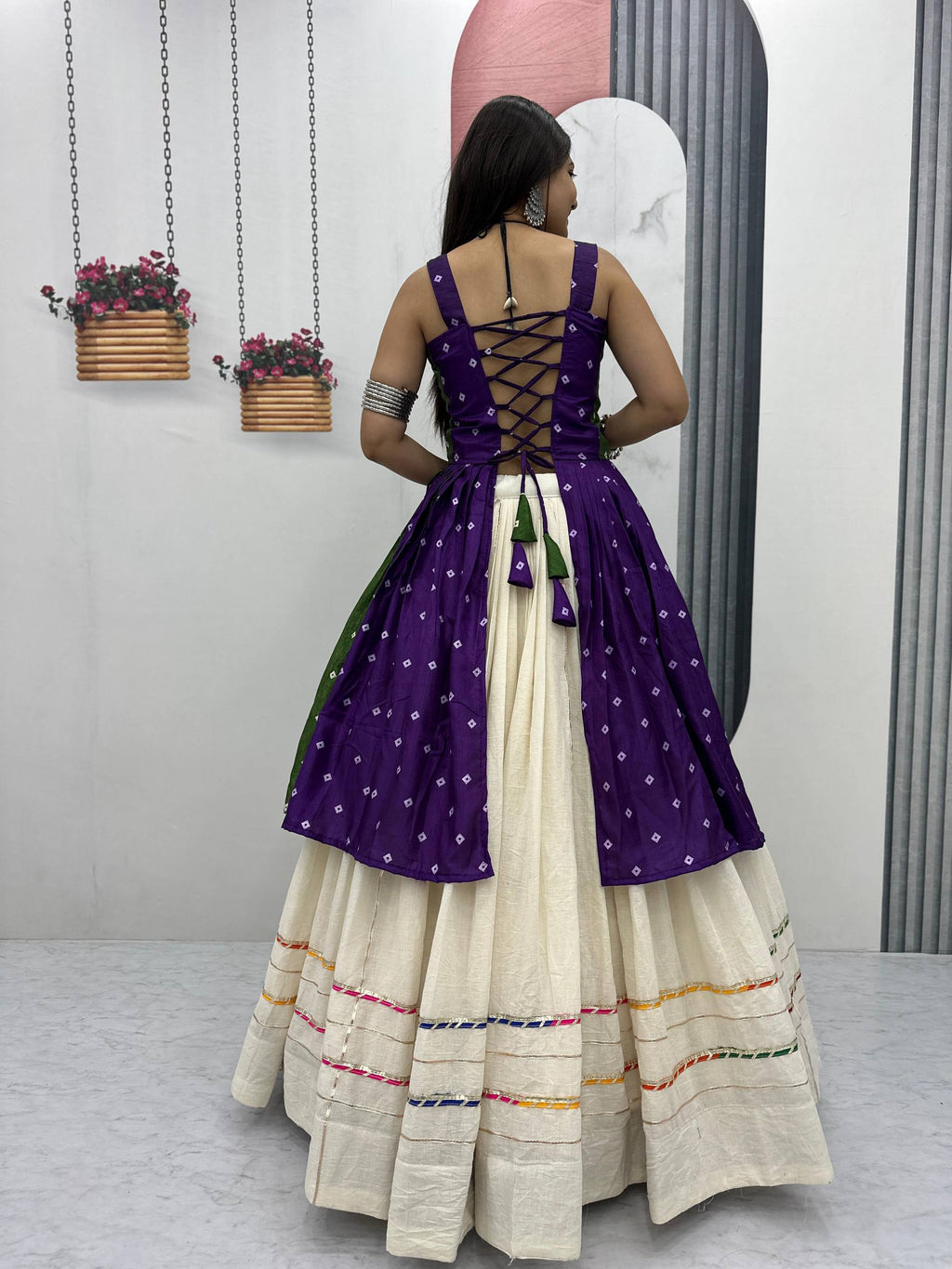 Amrita Bandhej Gamthi Mirror Lehenga Choli