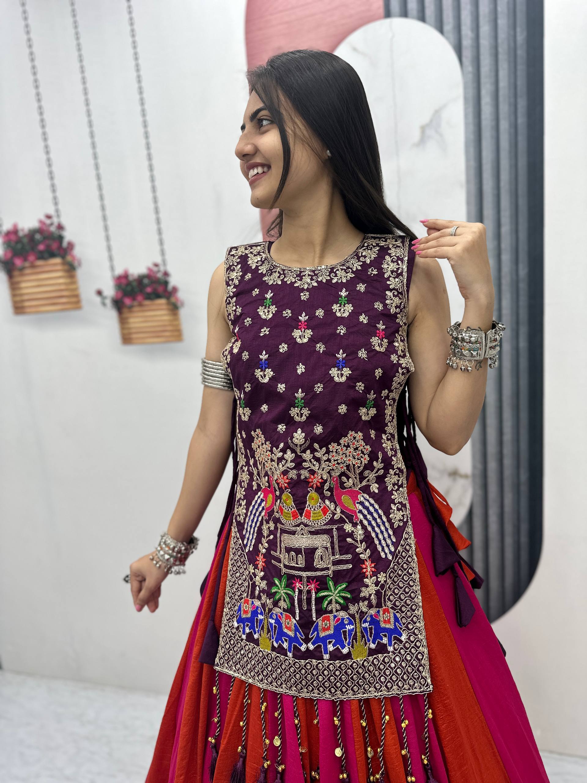Sharvani Vichitra Silk Heavy Thread Shrug Lehenga Choli