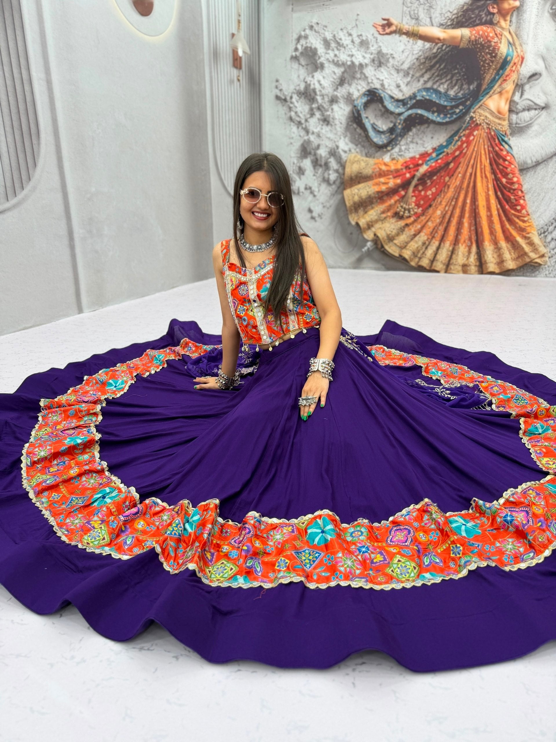 Reya Silk Mirror Work Rion Cotton Lehenga Choli