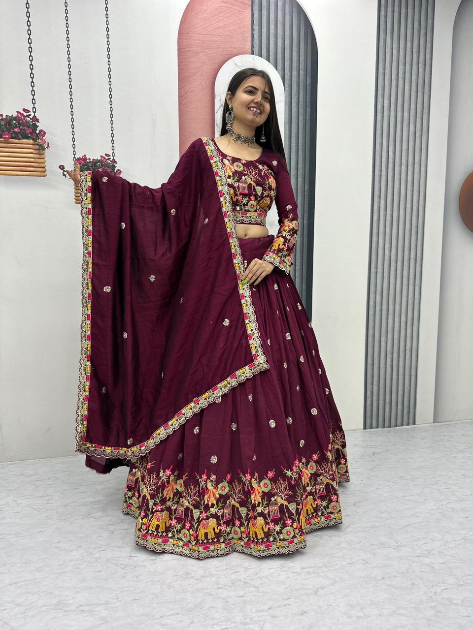 Sharanya Chinon Coding Thread Work Lehenga Choli