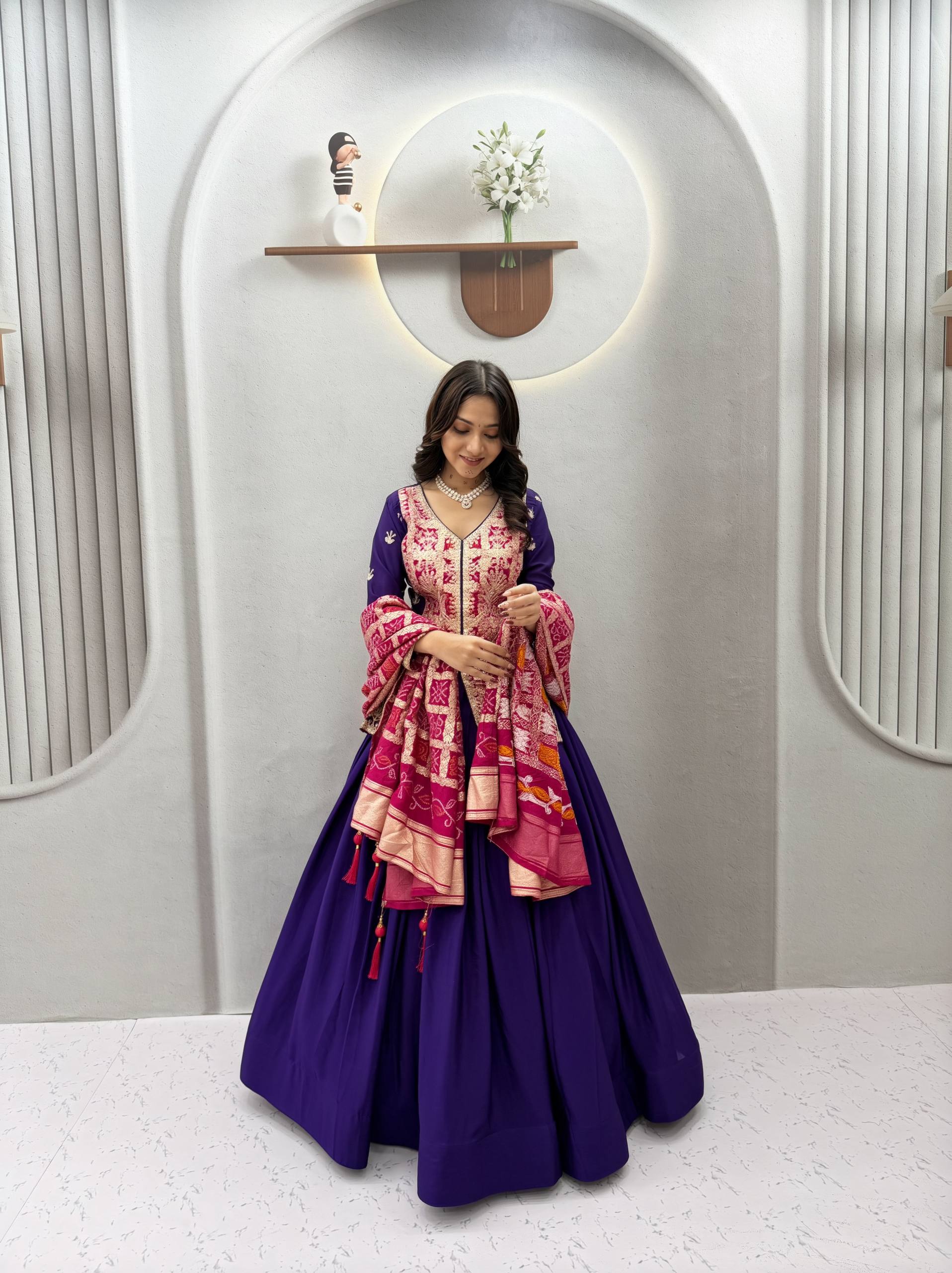 Saanjhvi Pure Chinon Silk Embroidery Lehenga Choli